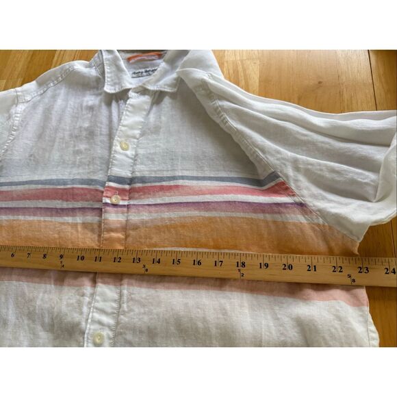 Tommy Bahama Linen “Coastal Stripe” Long Sleeve Shirt (White / Pastel) – L - Picture 9 of 13